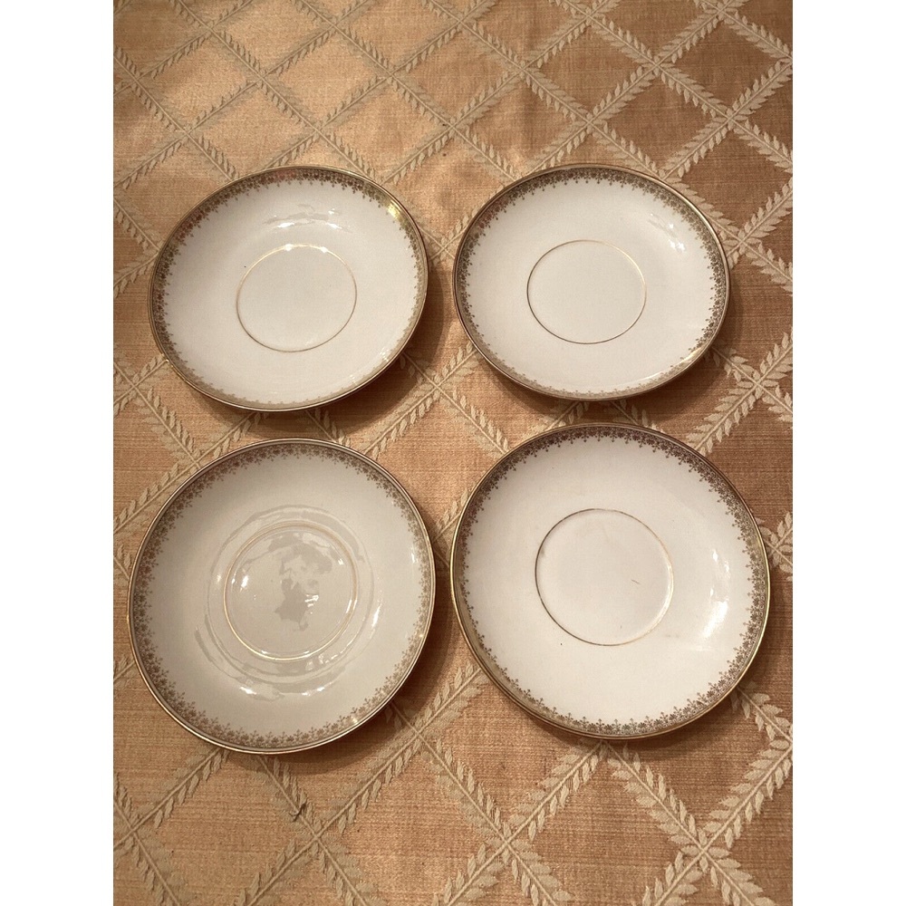 Limoges Plate Set 4 White Gold Trim 6” Saucers